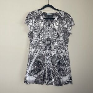 Unity Boho‎ Paisley Butterfly Print Top Women's Y2K Grunge Fairycore Tee Sz L